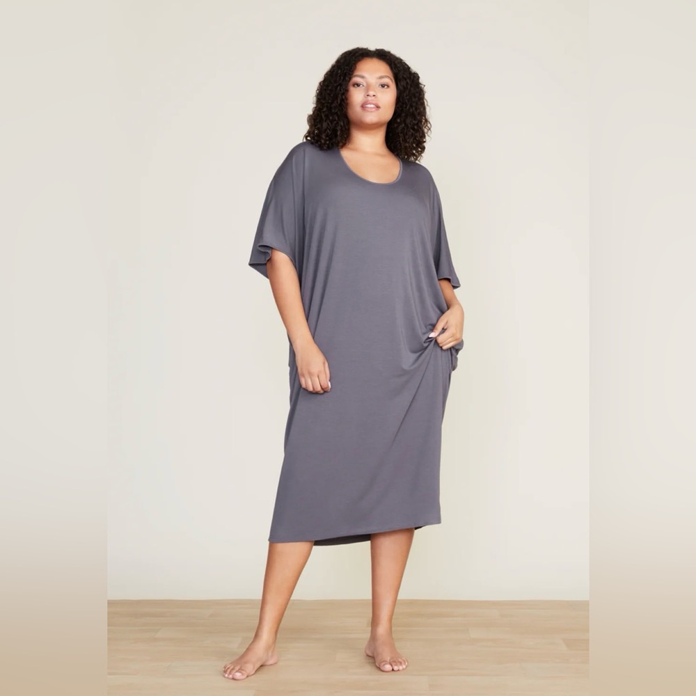 Barefoot Dreams Luxe Milk Jersey Caftan Dress Dolman Sleeve Blue One Size Plus